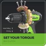 Greenworks 24V Cordless Drill/Driver Combo Kit, 310 in./lbs, 18+1 Position Clutch, 1/2" Keyless Chuck, Variable Speed, with 2 2Ah Battery, 8pcs Drill Bits and Tool Bag