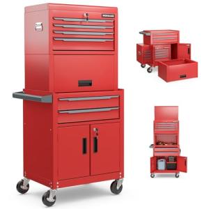 Goplus Tool Chest, 6 Drawers 3-in-1 Extra Large Tool Storage Cabinet with 4” Universal Lockable Wheels, Auto Lock, Protective Liner, Heavy Duty Rolling Tool Box for Garage, Workshop