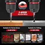 21V Cordless Brushless Power Drill Set with 4.0Ah Large Capacity Battery and Charger, 3/8-Inch Metal Keyless Chuck Electric Drill Driver, 25+1 Torque Setting, 2 Speed, 87pcs Drill kit for DIY Projects