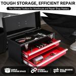 Heavy-Duty 2-Drawer 20" Metal Tool Box with Top Storage, Portable Toolbox with Handle, Locked-Up, Ball-Bearing Slides