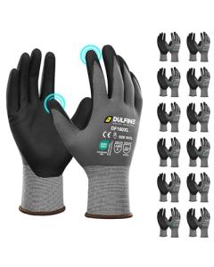DULFINE Safety Work Gloves MicroFoam Nitrile Coated-12 Pairs Pack,Seamless Knit Nylon Glove with Black Micro-Foam Nitrile Grip,Ideal for General Purpose,Automotive,Home Improvement,Painting(Medium)