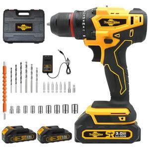 RhovixStar Cordless Drill Set with Battery And Charger,Power Drill Tool Set 20v,1/2-Inch Keyless Chuck,Variable Speed (Equipped with two batteries)