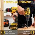 RhovixStar Cordless Drill Set with Battery And Charger,Power Drill Tool Set 20v,1/2-Inch Keyless Chuck,Variable Speed (Equipped with two batteries)