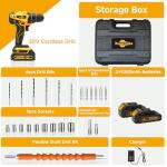 RhovixStar Cordless Drill Set with Battery And Charger,Power Drill Tool Set 20v,1/2-Inch Keyless Chuck,Variable Speed (Equipped with two batteries)