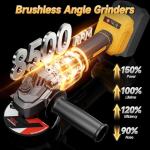 Cordless Angle Grinder Compatible with Dewalt 20V MAX Battery(NO Battery), 3 Variable Speed Brushless Motor Up to 7000 RPM, 4 1/2 Angle Grinder Tool for Metal Grinding, Polishing, Cutting, M14 Spindle
