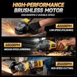 Cordless Angle Grinder Compatible with Dewalt 20V MAX Battery(NO Battery), 3 Variable Speed Brushless Motor Up to 7000 RPM, 4 1/2 Angle Grinder Tool for Metal Grinding, Polishing, Cutting, M14 Spindle