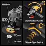 Cordless Angle Grinder Compatible with Dewalt 20V MAX Battery(NO Battery), 3 Variable Speed Brushless Motor Up to 7000 RPM, 4 1/2 Angle Grinder Tool for Metal Grinding, Polishing, Cutting, M14 Spindle