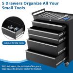 IDEALHOUSE Rolling Tool Chest, 5 Drawers Tool Storage Cabinet, Toolbox with Wheels, Portable Tool Cabinet Organizer with Locking System & Drawer Liners, Tool Storage Cart for Garage, Workshop, Black