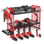 AZBESTPRO Power Tool Organizer Wall Mount Heavy Duty, 3 Tier 4 Drill Holder 17 Inch, Tool Holder and Storage Rack for Garage Organization (Red)