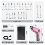 WORKPRO Electric Cordless Screwdriver with Offset Driving Shaft, 3.6V Automatic Rechargeable Screw Driver with 22PCS Bits, Battery Powered Automatic Screw Gun with LED Light & Carry Case - Pink Ribbon