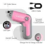 WORKPRO Electric Cordless Screwdriver with Offset Driving Shaft, 3.6V Automatic Rechargeable Screw Driver with 22PCS Bits, Battery Powered Automatic Screw Gun with LED Light & Carry Case - Pink Ribbon