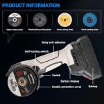 Brushless Angle Grinder, Cordless Mini Angle Grinder Brushed with 2pcs 16.8V 2000mAh Battery 5-Cutting Discs, Power Angle Grinder for Wood Metal Stone Concrete(No brush)