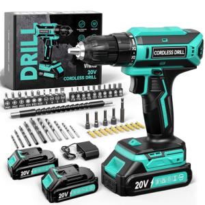 Cordless Drill, 20V MAX Power Drill Set with 2 Batteries & Charger, 3/8 Inch Keyless Chuck, Variable Speed, 25+1 Position and 56PCS Bits/Screws, Power Tools for Home Projects
