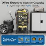 CFMASTER 5-Tier Power Tool Organizer Cart with Charging Station - 8 AC Outlets, 300 lbs Heavy Duty Utility Rack, Rolling Drill Holder & Tool Storage Cart on Wheels for Garage, Workshop, Gift for Men