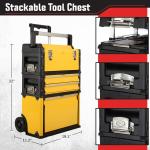 Rolling Tool Box with Wheels - Stackable Tool Box Organizer - Portable Metal Toolbox Tool Chest with Drawers for Garage Workshop by Stalwart (Yellow)