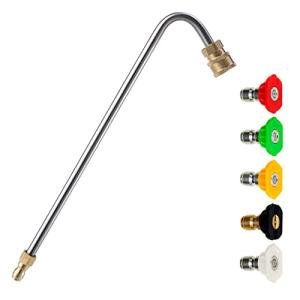 M MINGLE Stainless Steel Pressure Washer Gutter Cleaner Attachment, Angled Extension Wand for Gutter Cleaning, 5 Nozzle Tips, 1/4 Inch Quick Connect, 13 Inch