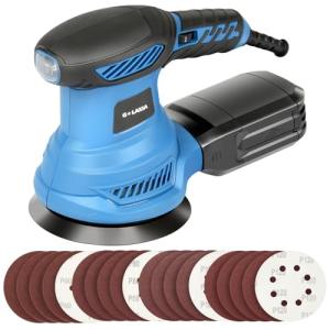 G LAXIA Orbital Sander，2.5Amp 4.9-inch Electric Sander with 20 piece Sanding Discs, 6 Variable Speed 6000-13000OPM and Dust Box for Sanding and Polishing