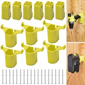 12 Pack Battery Holder Set for Ryobi 18V Tool – Wall Mount Storage Organizer for Cordless Power Tools and Batteries, Includes 6 Tool Hangers + 6 Battery Brackets & Screws, Easy Installation for Garage