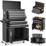 INTERGREAT 8-Drawers Rolling Tool Chest, Assembled Tool Chest with Wheels, Detachable Top Tool Box, Tool Cabinet for Repair Room,Warehouse, Rolling Tool Box with Hooks,Tray Divider,Liners(Black)