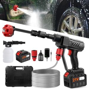 Pircaath Cordless Pressure Washer Gun, Battery Power Washer, 500PSI High Pressure Cordless Power Washer, Portable Pressure Washer with 6-in-1 Nozzle, Handheld Power Washer for Car, Garden-Red