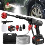 Pircaath Cordless Pressure Washer Gun, Battery Power Washer, 500PSI High Pressure Cordless Power Washer, Portable Pressure Washer with 6-in-1 Nozzle, Handheld Power Washer for Car, Garden-Red