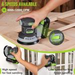 WORKPRO Cordless Random Orbital Sander Brushless 6 Variable Speeds 6000 to 12000 OPM, 20V 5in Electric Orbit Sander for Woodworking with Battery, Charger, Dust Collector, Tool Bag,15 Pcs Sanding Discs