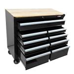 Heavy Duty Rolling Tool Chest with 9-Drawer Wood Top Tool Cart Mechanic Tool Box with Wheels Tool Storage Cabinet Mobile Workbench Tool Bench for Garage, Warehouse, Workshop, Repair Shop (Black)