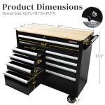 Heavy Duty Rolling Tool Chest with 9-Drawer Wood Top Tool Cart Mechanic Tool Box with Wheels Tool Storage Cabinet Mobile Workbench Tool Bench for Garage, Warehouse, Workshop, Repair Shop (Black)