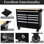 Heavy Duty Rolling Tool Chest with 9-Drawer Wood Top Tool Cart Mechanic Tool Box with Wheels Tool Storage Cabinet Mobile Workbench Tool Bench for Garage, Warehouse, Workshop, Repair Shop (Black)