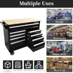 Heavy Duty Rolling Tool Chest with 9-Drawer Wood Top Tool Cart Mechanic Tool Box with Wheels Tool Storage Cabinet Mobile Workbench Tool Bench for Garage, Warehouse, Workshop, Repair Shop (Black)