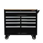 Heavy Duty Rolling Tool Chest with 9-Drawer Wood Top Tool Cart Mechanic Tool Box with Wheels Tool Storage Cabinet Mobile Workbench Tool Bench for Garage, Warehouse, Workshop, Repair Shop (Black)