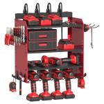 Power Tool Organizer Wall Mount with Charging Station, Garage 4 Drill Storage Shelf with Cordless Tool Holder, Heavy Duty Rack with 8 Outlet Power Strips and Hooks, Gift for Men, Husband (4 Layer)