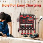 Power Tool Organizer Wall Mount with Charging Station, Garage 4 Drill Storage Shelf with Cordless Tool Holder, Heavy Duty Rack with 8 Outlet Power Strips and Hooks, Gift for Men, Husband (4 Layer)