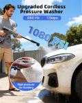 Cordless Pressure Washer 1080PSI with 2 x 3.0 Ah Batteries, Portable Power Washer with 6-in-1 Nozzle,Foam Cannon, Hose, Faucet Adaptor, Handheld Pressure Washer for Car Wash Fences Driveways Patios