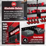 Large Power Tool Organizer Wall Mount, With Attachable Shelves - Garage Storage System, Heavy Duty 4-Tier Rack Holds 12 Drills – Screw Holder Accessories, Utility Shelf for Workshop Organization