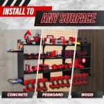 Large Power Tool Organizer Wall Mount, With Attachable Shelves - Garage Storage System, Heavy Duty 4-Tier Rack Holds 12 Drills – Screw Holder Accessories, Utility Shelf for Workshop Organization