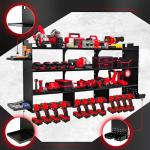 Large Power Tool Organizer Wall Mount, With Attachable Shelves - Garage Storage System, Heavy Duty 4-Tier Rack Holds 12 Drills – Screw Holder Accessories, Utility Shelf for Workshop Organization