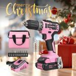 WORKPRO 20V Pink Cordless Drill Driver Set, 3/8” Keyless Chuck, 2.0 Ah Li-ion Battery, 1 Hour Fast Charger and 11-inch Storage Bag Included - Pink Ribbon