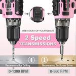 WORKPRO 20V Pink Cordless Drill Driver Set, 3/8” Keyless Chuck, 2.0 Ah Li-ion Battery, 1 Hour Fast Charger and 11-inch Storage Bag Included - Pink Ribbon