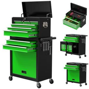 Yaciente 8-Drawer Rolling Tool Chest, High Capacity Removable Tool Storage Cabinet, Detachable Toolbox with Lock for Garage Warehouse and Workshop (Blackgreen)