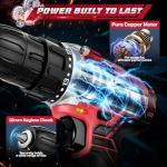 20V Cordless Drill Set,Electric Power Drill Cordless,Power Drill Drivers,Electric Screwdriver - 2.0Ah Batteries, 30Nm，21+1 Torque,2 Speed,34pcs Acessories,Built-in LED,Kit for Home,Red