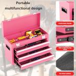 Gornoxblif 3 Drawer Metal Tool Box, Portable Metal Tool Box with EVC Liners and Latches Closure, Heavy Duty Steel Tool Chest with Ball Bearing Opening and Powder Coated Finish, Pink