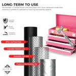 Gornoxblif 3 Drawer Metal Tool Box, Portable Metal Tool Box with EVC Liners and Latches Closure, Heavy Duty Steel Tool Chest with Ball Bearing Opening and Powder Coated Finish, Pink