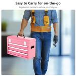 Gornoxblif 3 Drawer Metal Tool Box, Portable Metal Tool Box with EVC Liners and Latches Closure, Heavy Duty Steel Tool Chest with Ball Bearing Opening and Powder Coated Finish, Pink