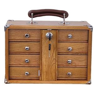 INWINACALT Oak Wood 4 Drawers Portable Toolbox, Leather Handle, FT0104