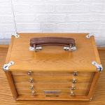 INWINACALT Oak Wood 4 Drawers Portable Toolbox, Leather Handle, FT0104