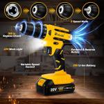 Cordless Drill Set,21+1Torque,20V Electric Power Drill with 2000mAh Battery and 2A Charger,Equipped with Keyless Chuck,34pcs Drill Bit Set with LED Light for DIY Projects,Yellow