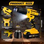 Cordless Drill Set,21+1Torque,20V Electric Power Drill with 2000mAh Battery and 2A Charger,Equipped with Keyless Chuck,34pcs Drill Bit Set with LED Light for DIY Projects,Yellow