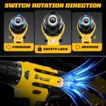 Cordless Drill Set,21+1Torque,20V Electric Power Drill with 2000mAh Battery and 2A Charger,Equipped with Keyless Chuck,34pcs Drill Bit Set with LED Light for DIY Projects,Yellow