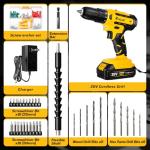 Cordless Drill Set,21+1Torque,20V Electric Power Drill with 2000mAh Battery and 2A Charger,Equipped with Keyless Chuck,34pcs Drill Bit Set with LED Light for DIY Projects,Yellow